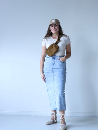 Light Acid Wash Maxi Denim Skirt