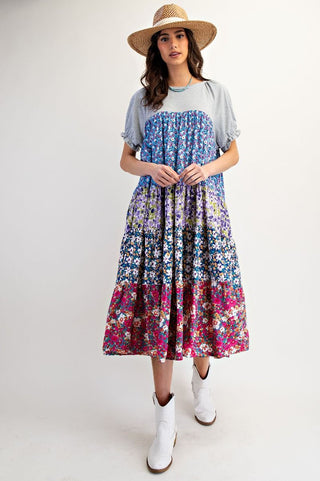 Spring Bouquet Floral Midi T-shirt Dress