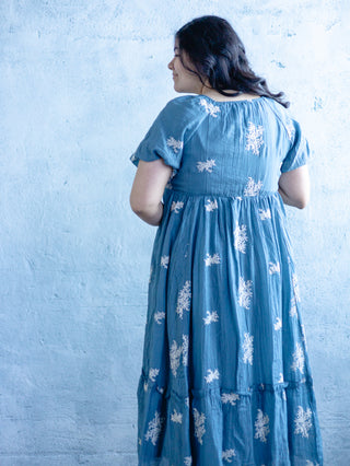 Dusty Blue Baby's Breath Embroidered Dress