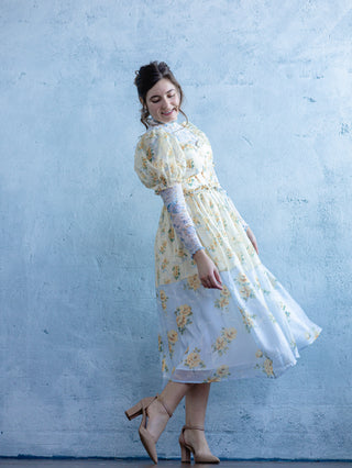 Lemon / Blue Garden Party Floral Dress