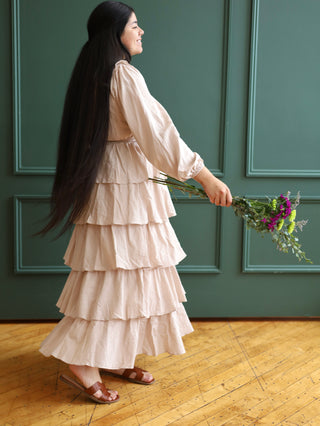 Dreamy Little Thing Beige Ruffle Maxi Dress