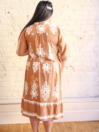 Lovely Neutrals Tan and Cream Midi Dress