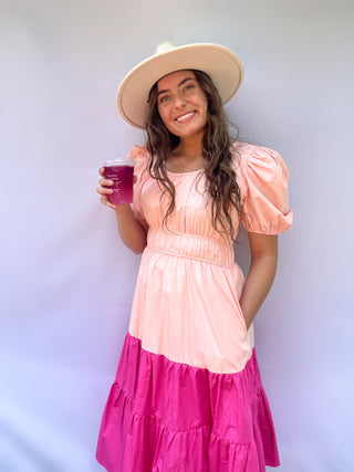 Dragon Fruit Hot Pink Colorblock Midi Dress