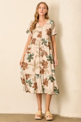 Taupe Tropics Floral Midi Dress