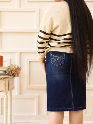 The Ashley Indigo Wash Denim Skirt with Pocket Detail