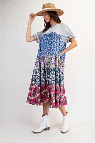 Spring Bouquet Floral Midi T-shirt Dress