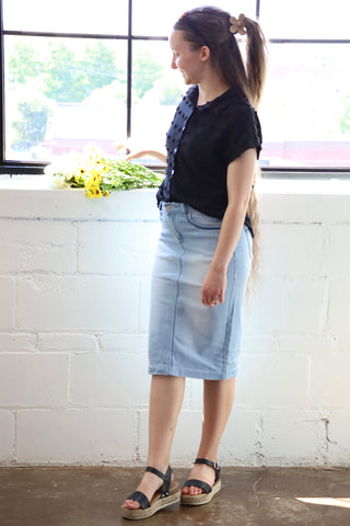 The Allison Light Wash Denim Skirt