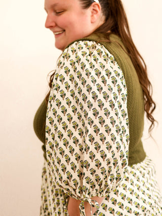 Olive Green Floral Sweater Vest Dress