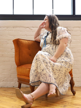 Vintage Blue Floral Bow Dress
