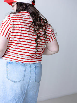 Red and Cream Striped Collared Top