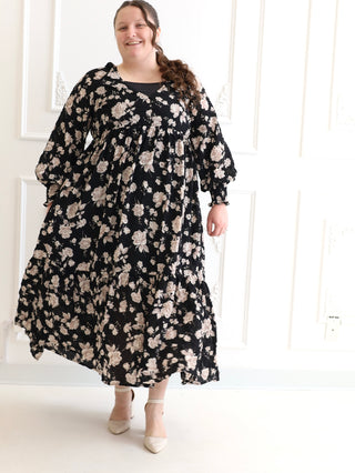 Holiday Party Black Floral Maxi Dress