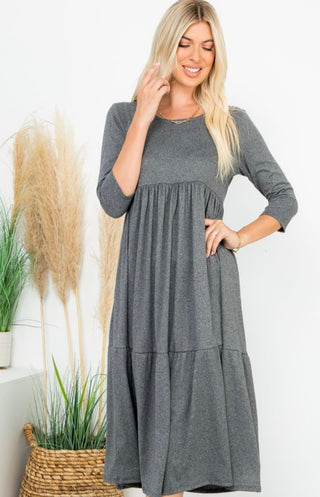 Charcoal Gray Knit Essential Tiered Midi Dress
