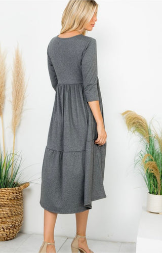 Charcoal Gray Knit Essential Tiered Midi Dress
