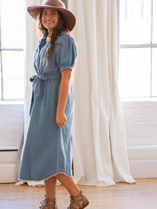 Light Wash Denim Button Down Midi Dress