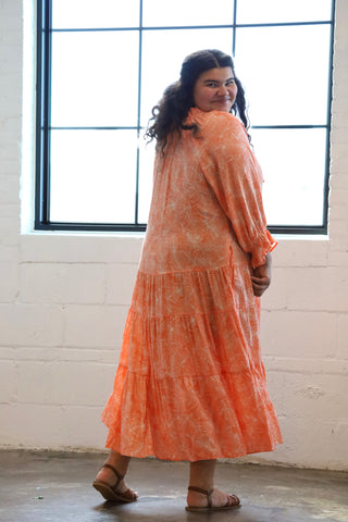 Tangerine Orange Floral Tiered Maxi Dress
