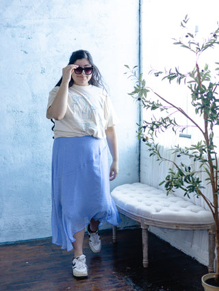 Spring Blue Polka Dot Asymmetrical Hem Skirt