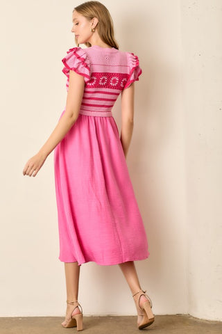 Hot Pink Summer Crochet Midi Dress