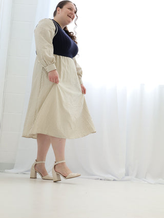 Navy Pinstriped Sweater Dress