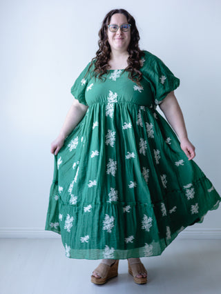 Springtime Green Baby's Breath Embroidered Dress