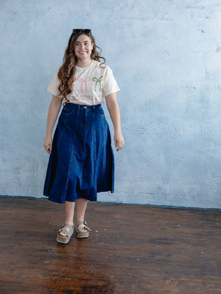 Fit and Flair A-Line Denim Midi Skirt
