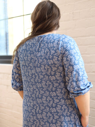 Paisley Denim Blue Ruffle Dress