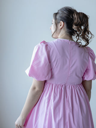 Pastel Pink and White Bow Midi Dress