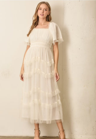 Off White Tulle Maxi Dress