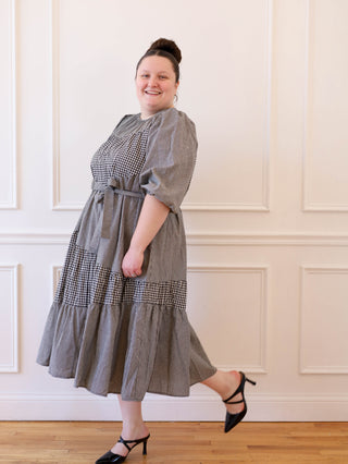 Black and White Gingham Tie Midi Dress