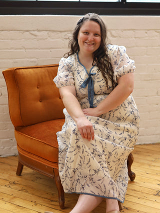 Vintage Blue Floral Bow Dress