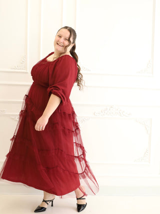 Red Cranberry Punch Tulle Maxi Dress