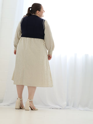 Navy Pinstriped Sweater Dress