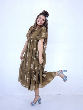 Summertime Bronze Baby's Breath Embroidered Dress