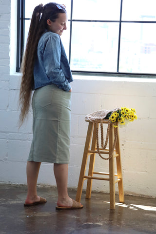 Fern Green Denim Midi Skirt