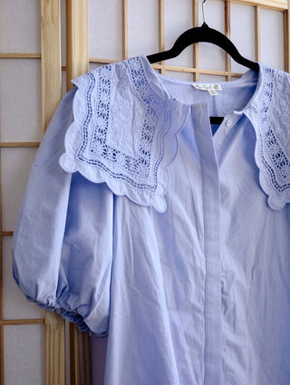 Pastel Blue Square Collar layering Top