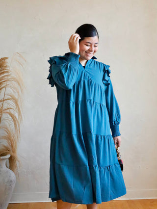 Teal Ruffle Maxi Plus Dress