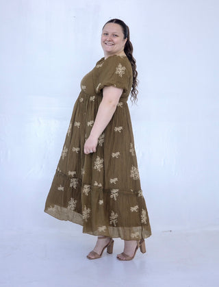 Summertime Bronze Baby's Breath Embroidered Dress