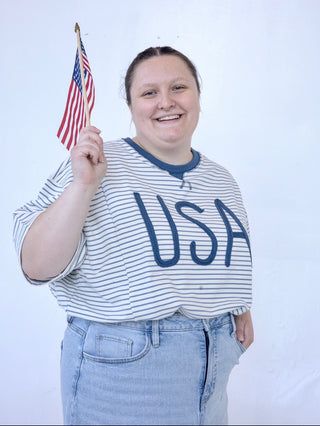 USA Embroidered Striped Top