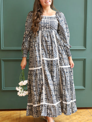 Lava Smoke Gray Patchwork Print Maxi Dress