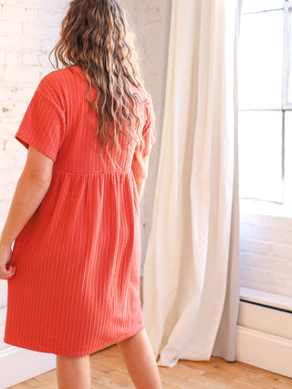 Coral Textured T-Shirt Midi Dress