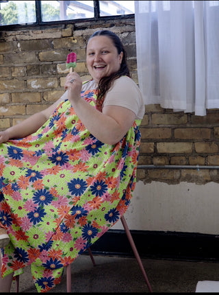 Summer is Here Lime & Blue Floral Jumper Dress