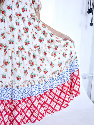 Rose Floral Colorblock Midi Dress