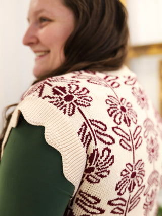 Burgundy / Cream Scalloped Bow Vest