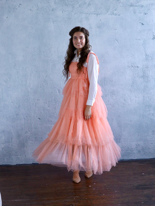 Whimsical Apricot Tulle Peach Maxi Dress
