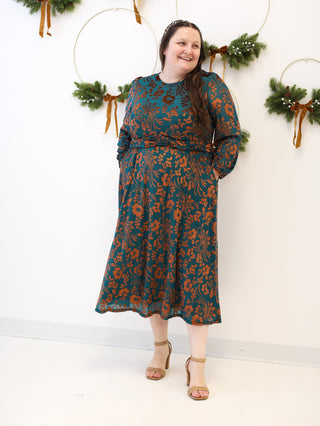 Christmas Bells Gold and Teal Velvet Dress