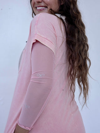 Pink Bow Mesh Layering Top
