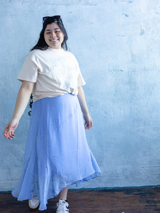 Spring Blue Polka Dot Asymmetrical Hem Skirt