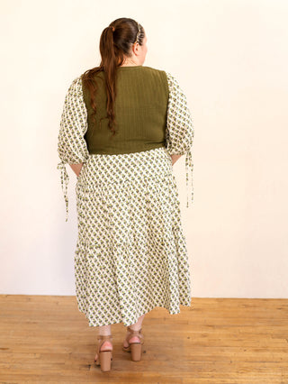 Olive Green Floral Sweater Vest Dress