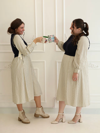 Navy Pinstriped Sweater Dress