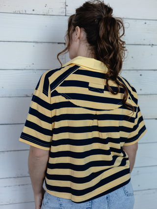 Daffodil and Navy Striped Rugby Cropped Polo