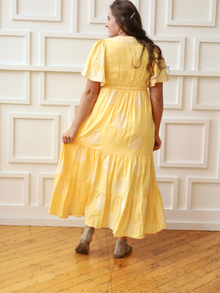 Sunshine Buttercream Yellow Embroidered Dress